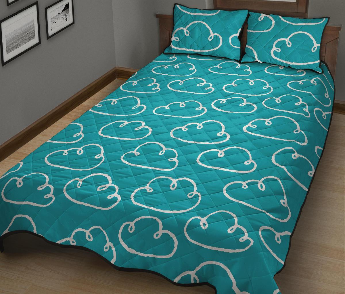 Drawn Cloud Pattern Print Bed Set Quilt-grizzshop