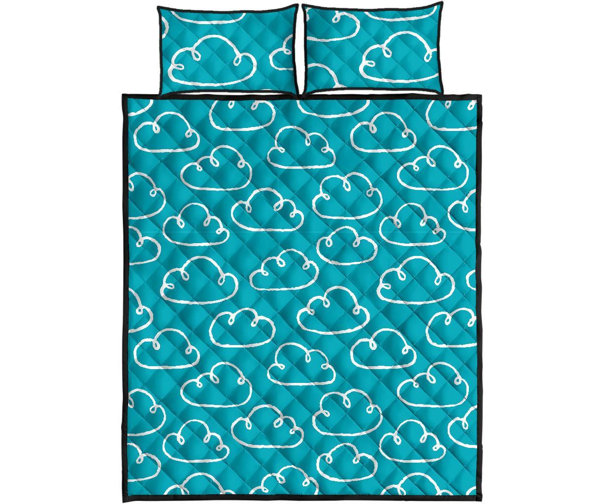Drawn Cloud Pattern Print Bed Set Quilt-grizzshop