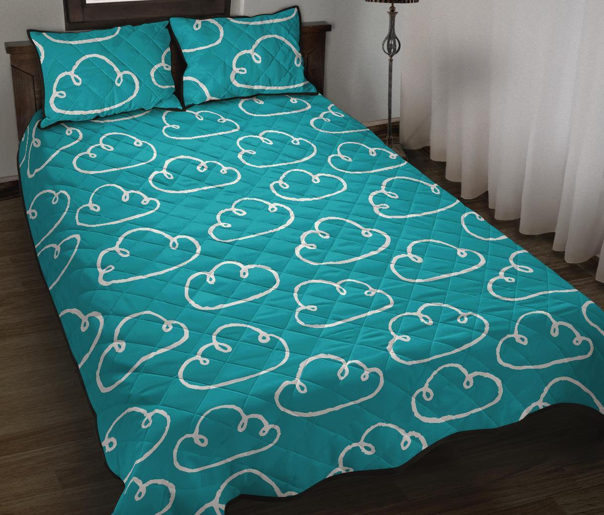 Drawn Cloud Pattern Print Bed Set Quilt-grizzshop