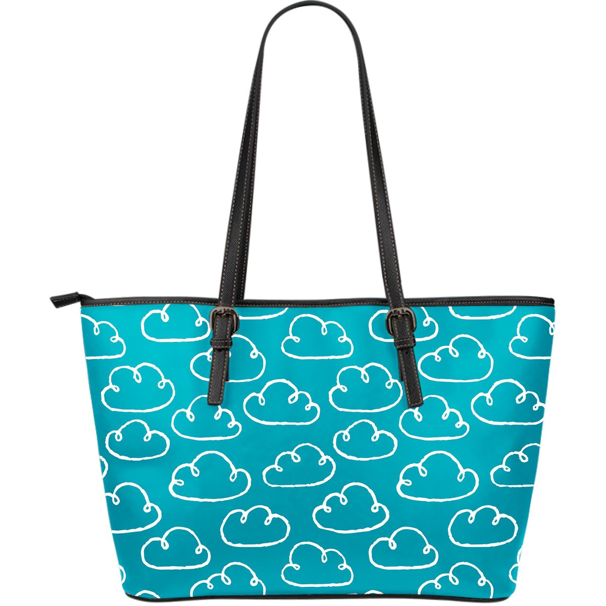 Drawn Cloud Pattern Print Leather Tote Bag-grizzshop