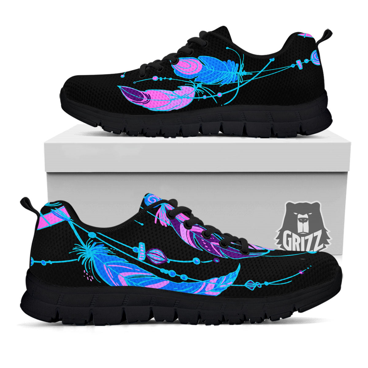 Dream Catcher Blue And Purple Black Print Black Sneaker-grizzshop