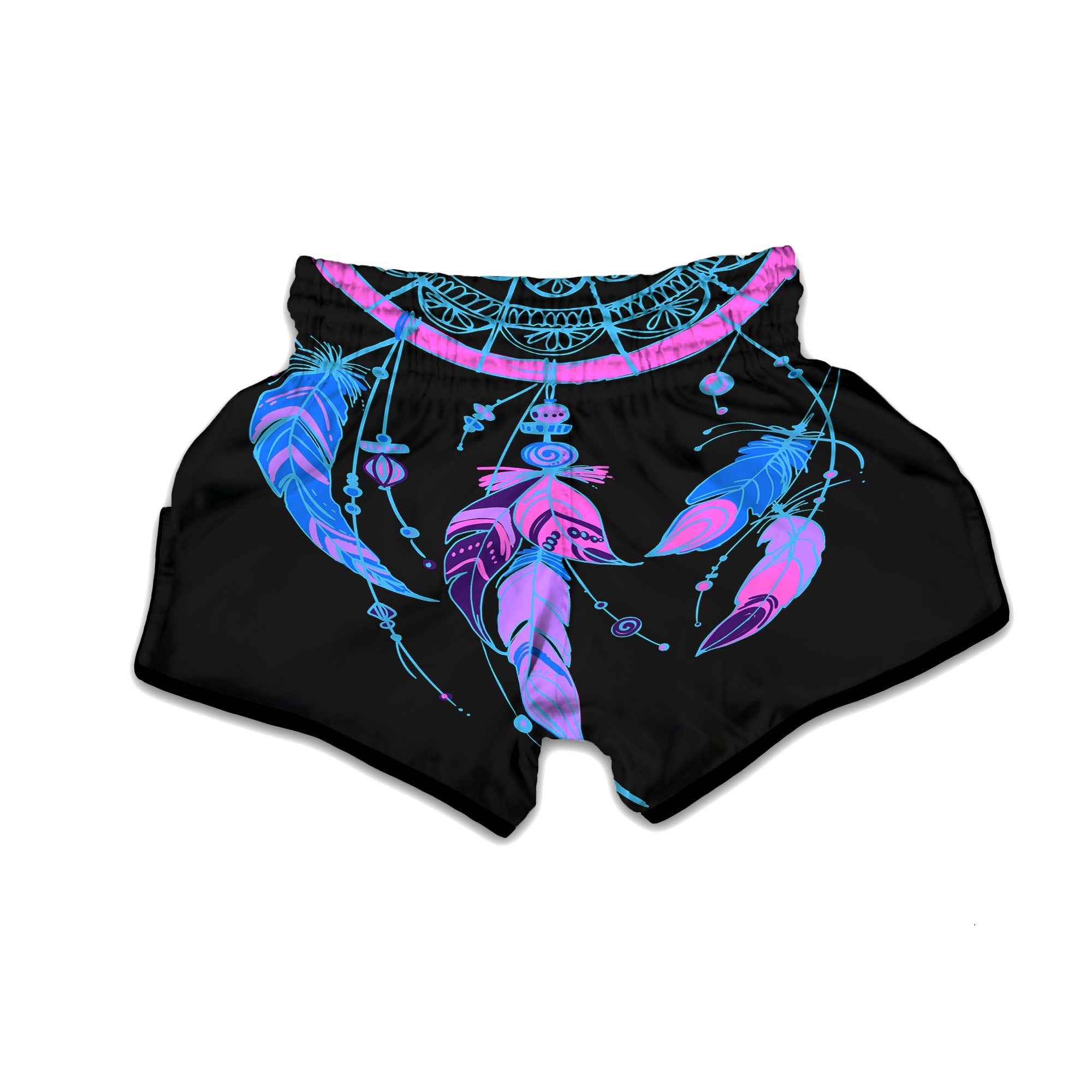 Dream Catcher Blue And Purple Black Print Muay Thai Boxing Shorts-grizzshop