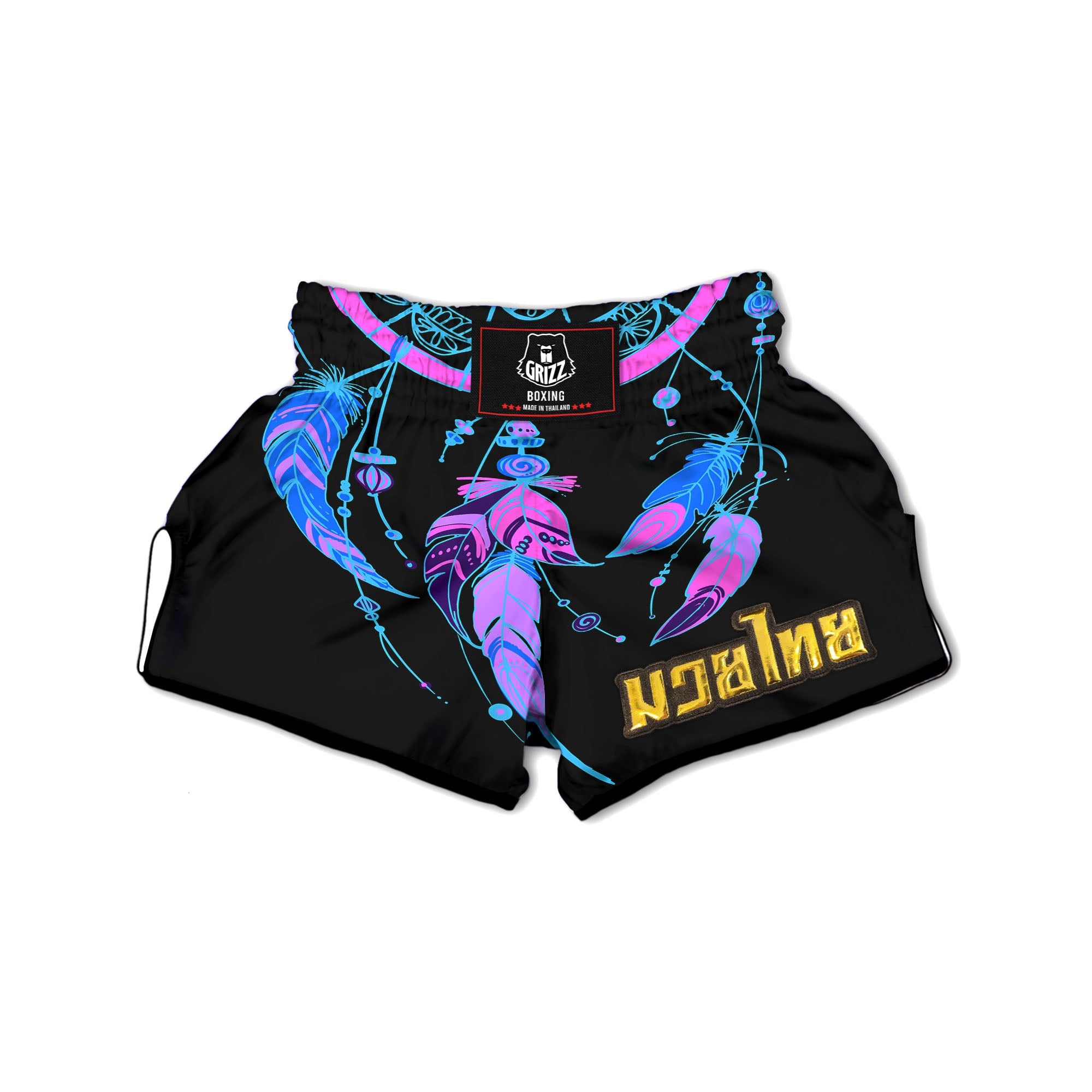 Dream Catcher Blue And Purple Black Print Muay Thai Boxing Shorts-grizzshop