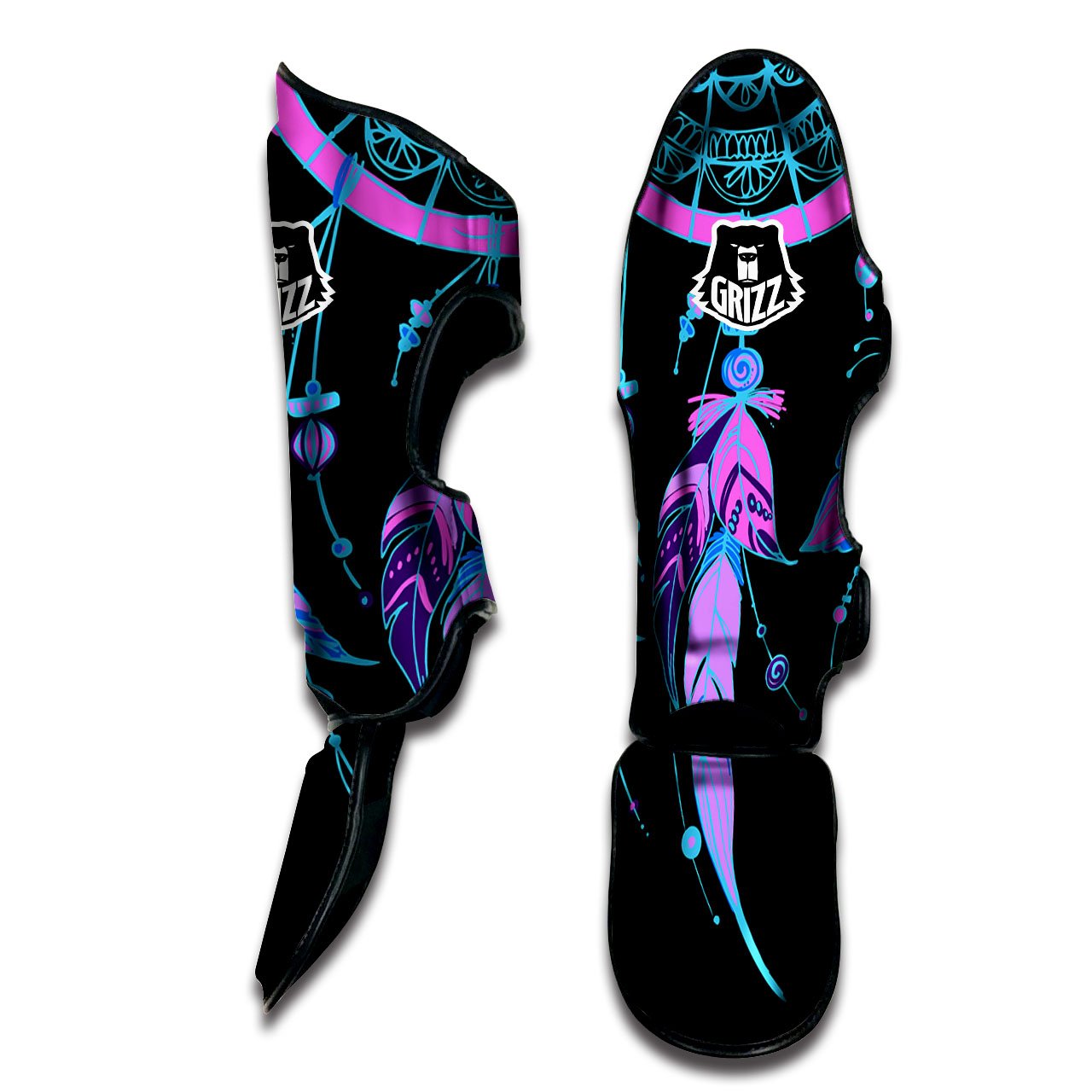 Dream Catcher Blue And Purple Black Print Muay Thai Shin Guards-grizzshop