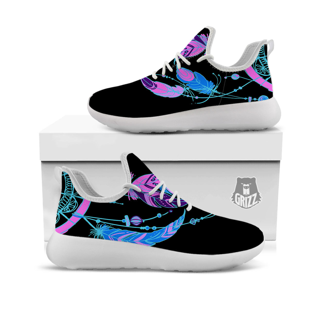 Dream Catcher Blue And Purple Black Print White Athletic Shoes-grizzshop