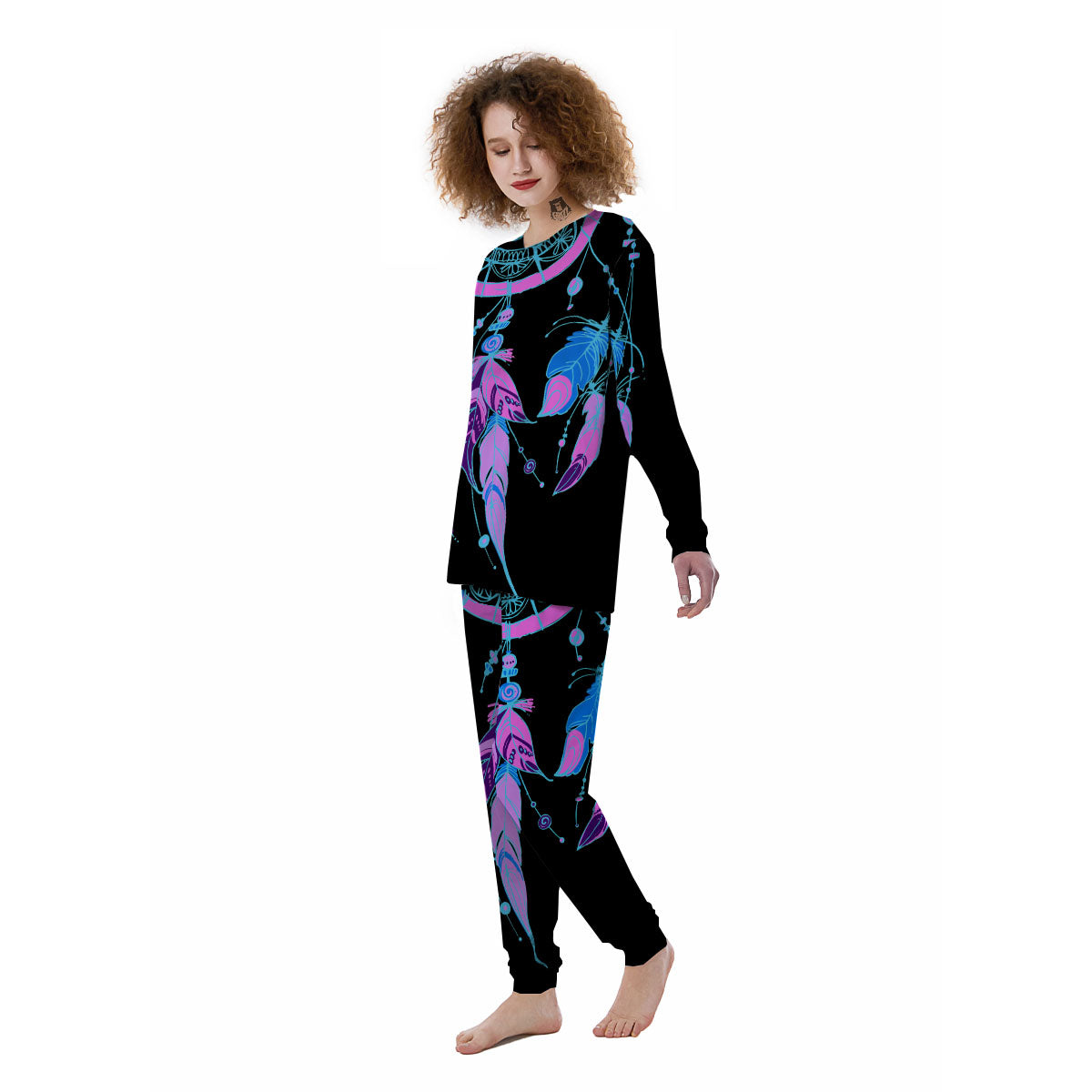 Dream Catcher Blue And Purple Black Print Women's Pajamas-grizzshop