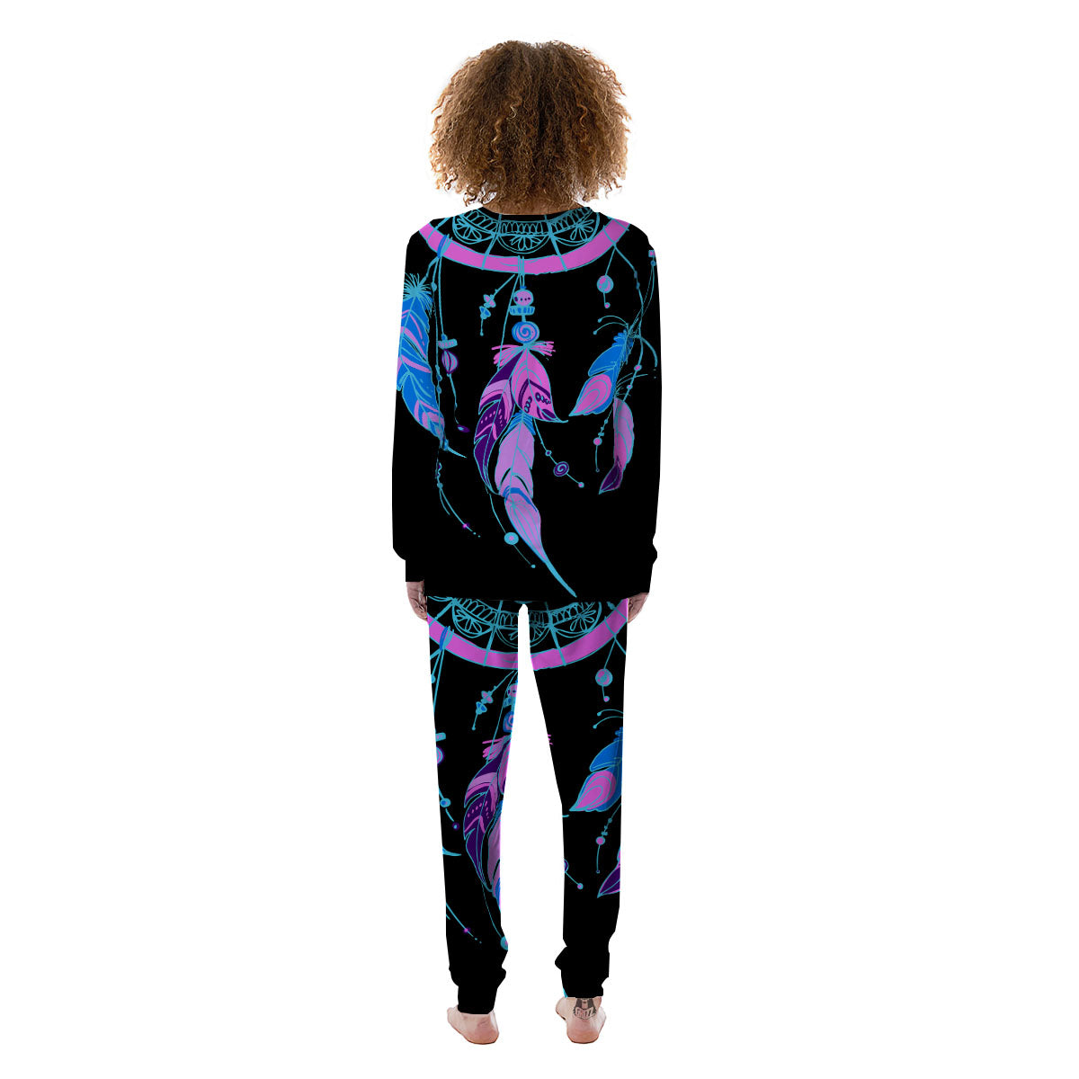 Dream Catcher Blue And Purple Black Print Women's Pajamas-grizzshop