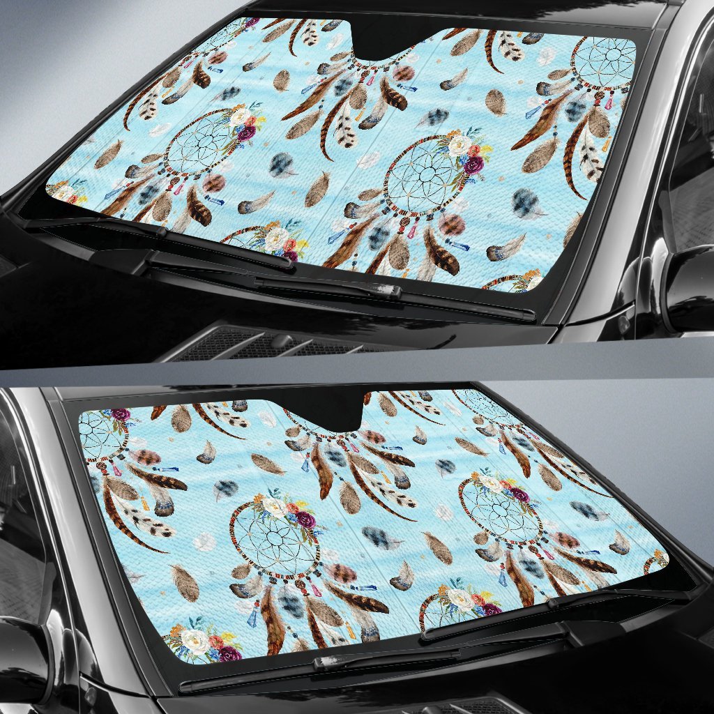 Dream Catcher Blue Feather Car Sun Shade-grizzshop