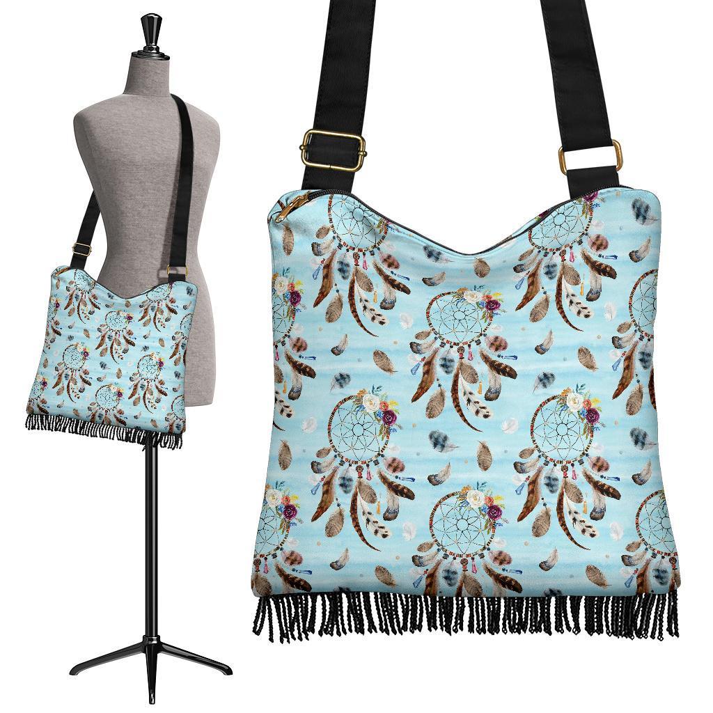 Dream Catcher Blue Feather Crossbody Bags-grizzshop