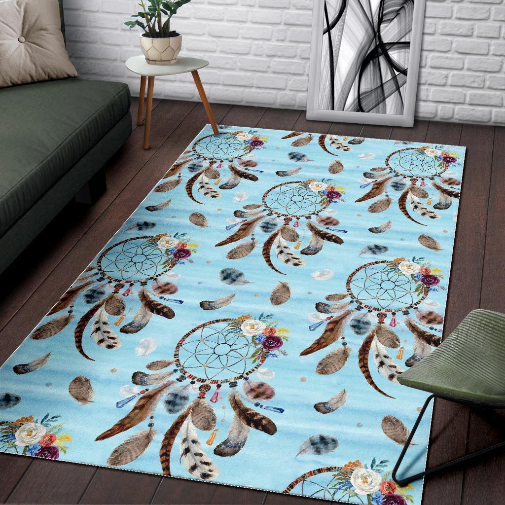 Dream Catcher Blue Feather Floor Mat-grizzshop