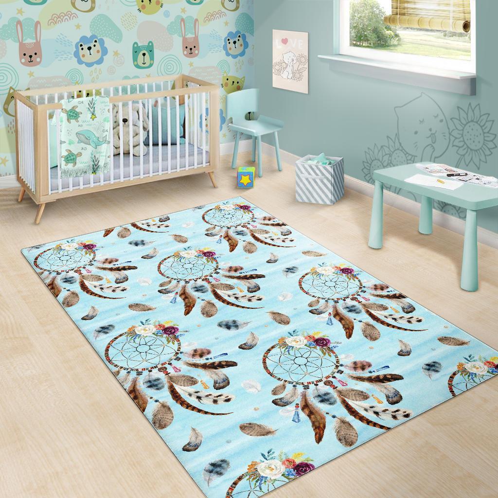 Dream Catcher Blue Feather Floor Mat-grizzshop