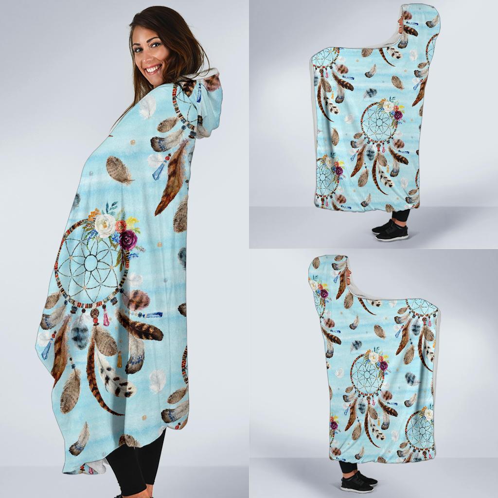 Dream Catcher Blue Feather Hooded Blanket-grizzshop