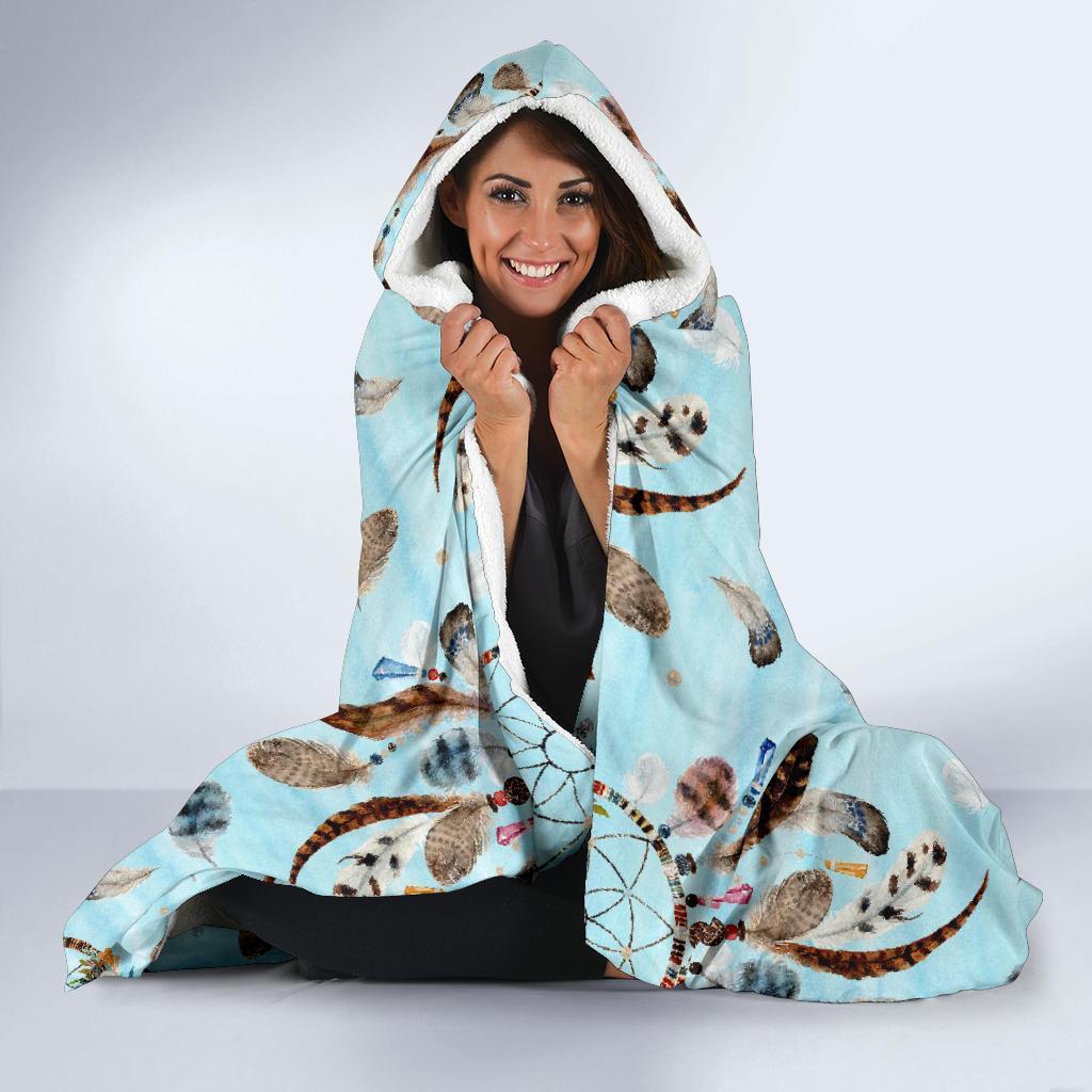 Dream Catcher Blue Feather Hooded Blanket-grizzshop