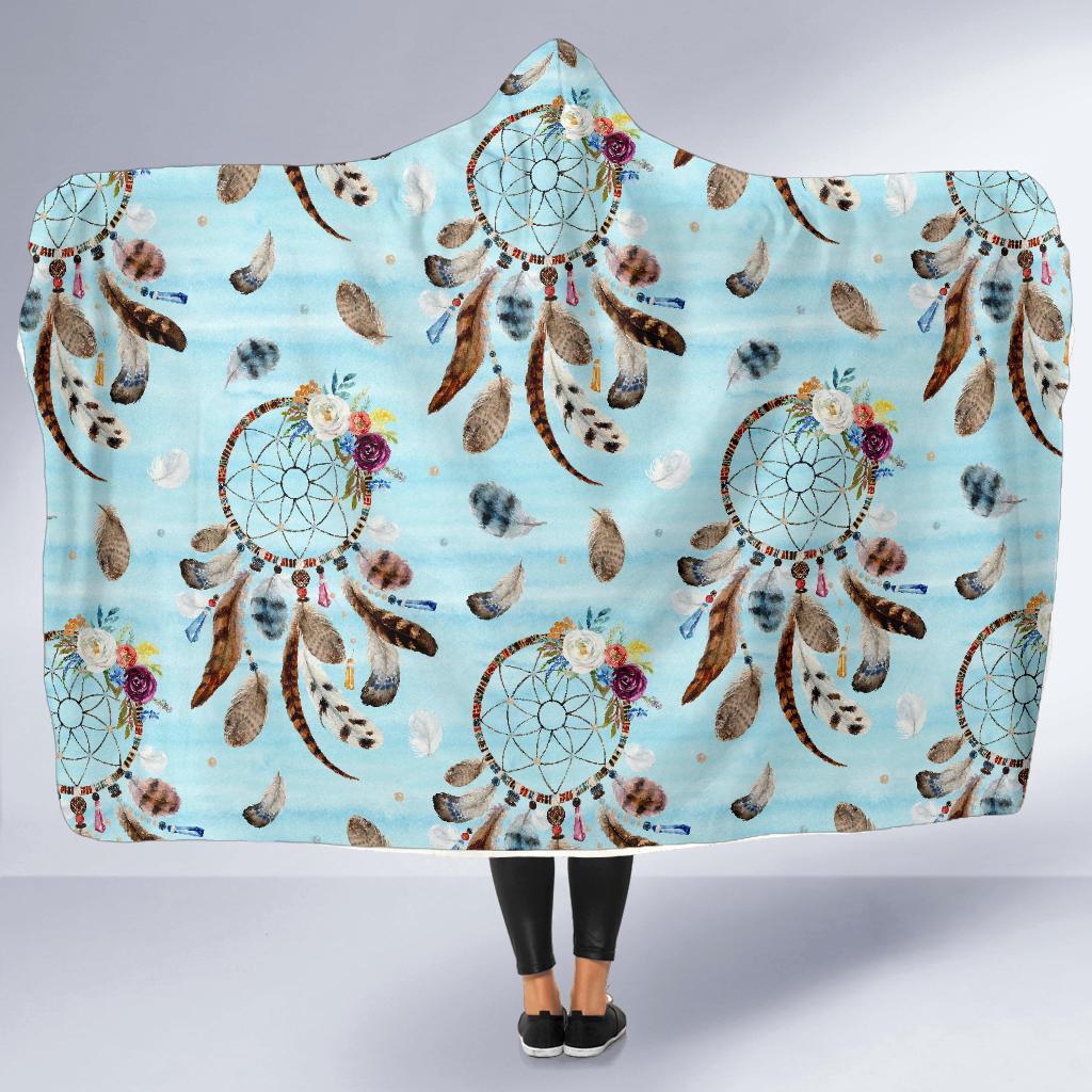 Dream Catcher Blue Feather Hooded Blanket-grizzshop