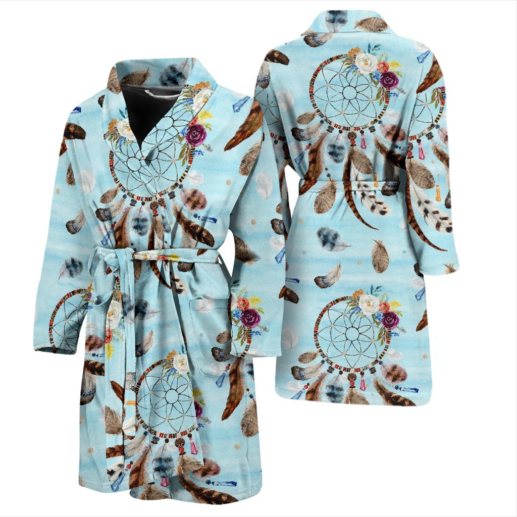 Dream Catcher Blue Feather Men Long Robe-grizzshop