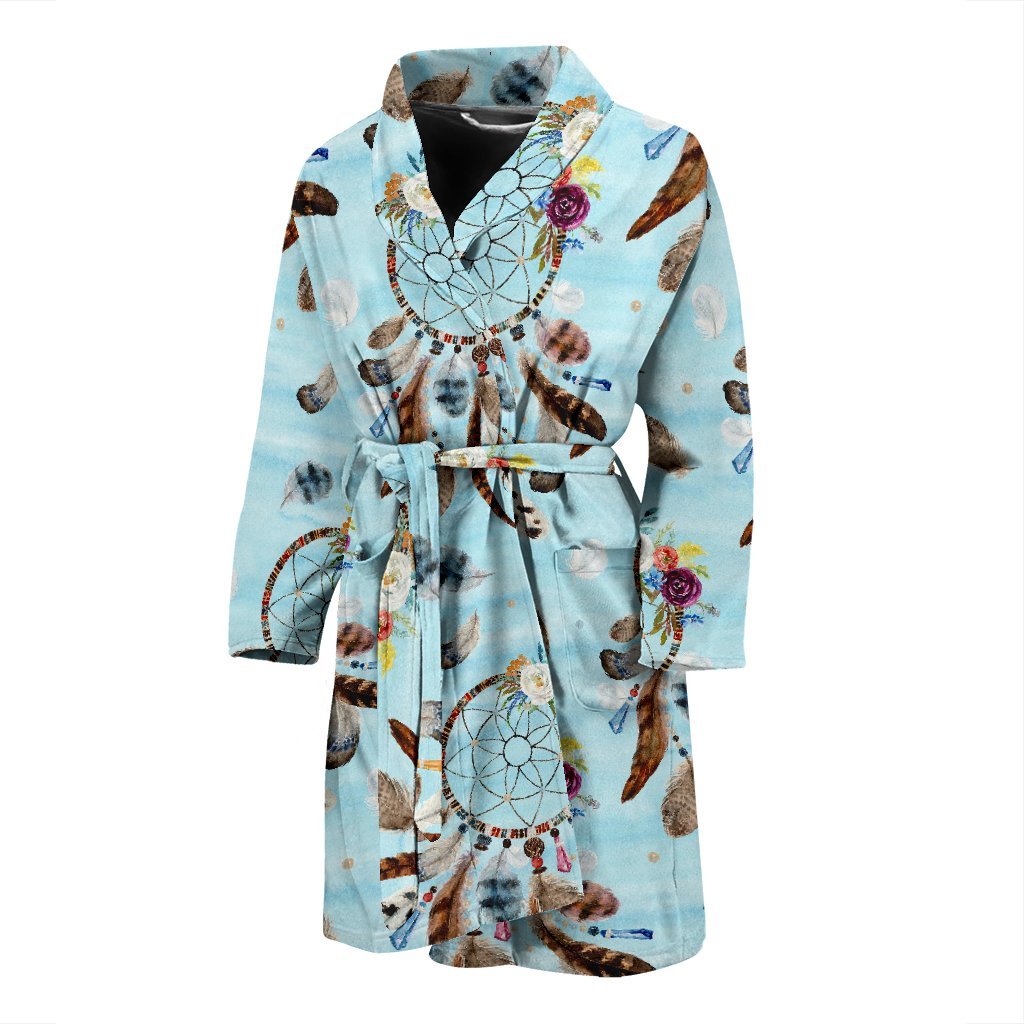 Dream Catcher Blue Feather Men Long Robe-grizzshop