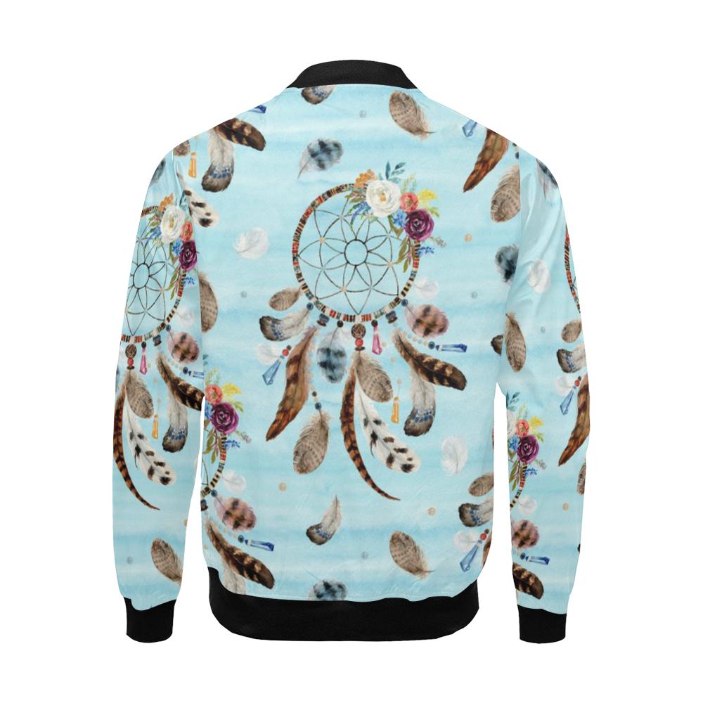 Dream Catcher Blue Feather Pattern Print Men's Bomber Jacket-grizzshop