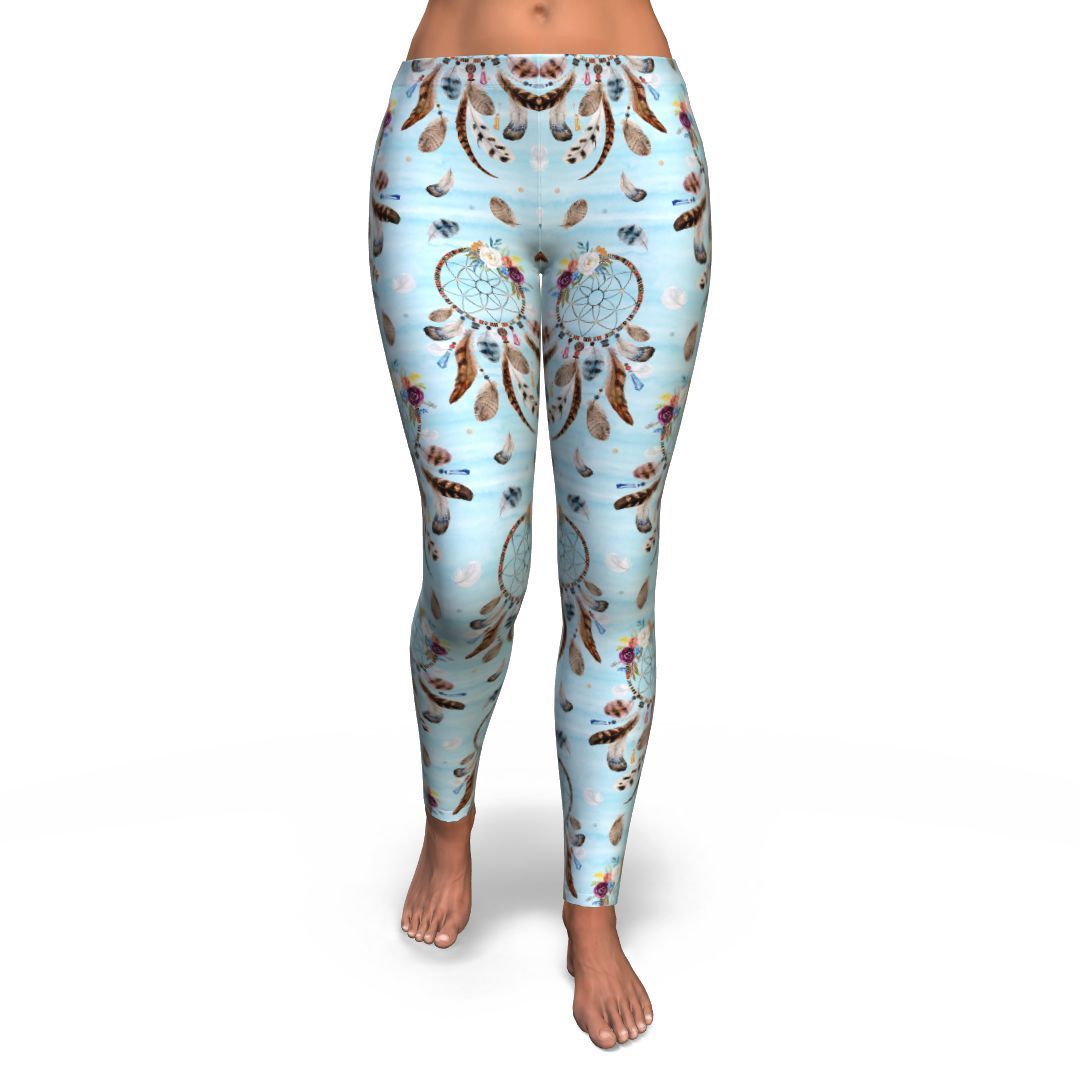 Dream Catcher Blue Feather Pattern Print Pattern Women Leggings-grizzshop