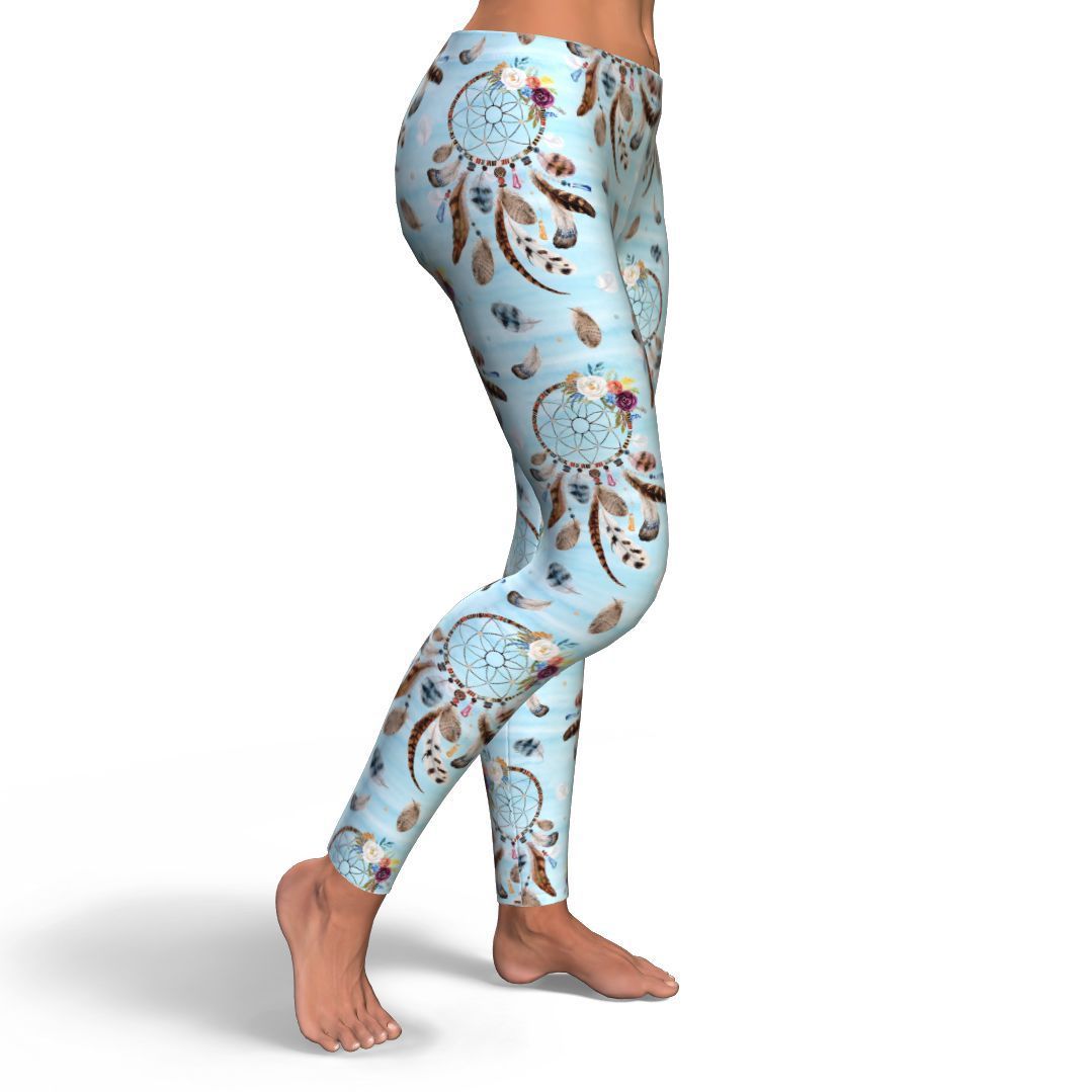 Dream Catcher Blue Feather Pattern Print Pattern Women Leggings-grizzshop