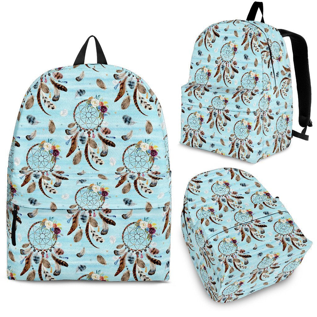 Dream Catcher Blue Feather Pattern Print Premium Backpack-grizzshop