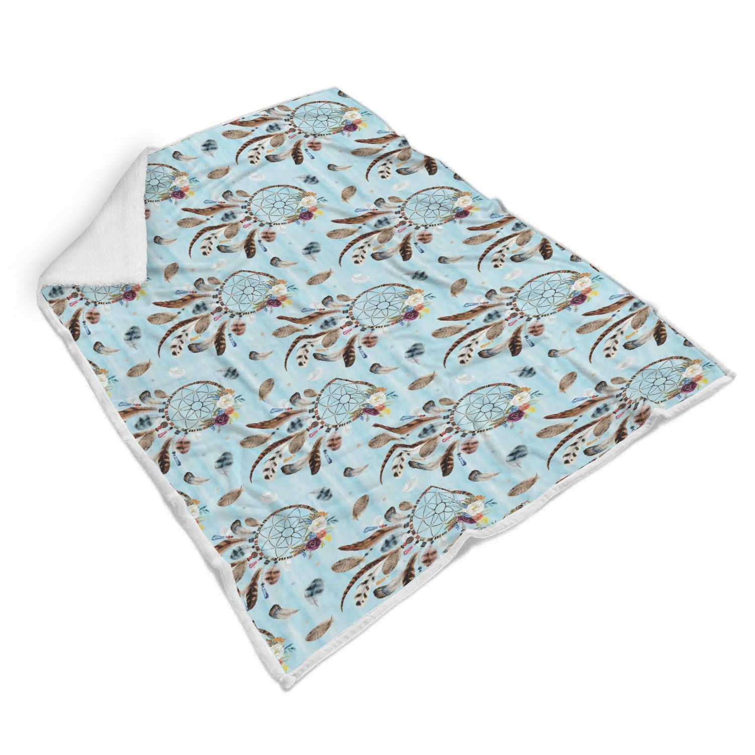 Dream Catcher Blue Feather Pattern Print Throw Blanket-grizzshop