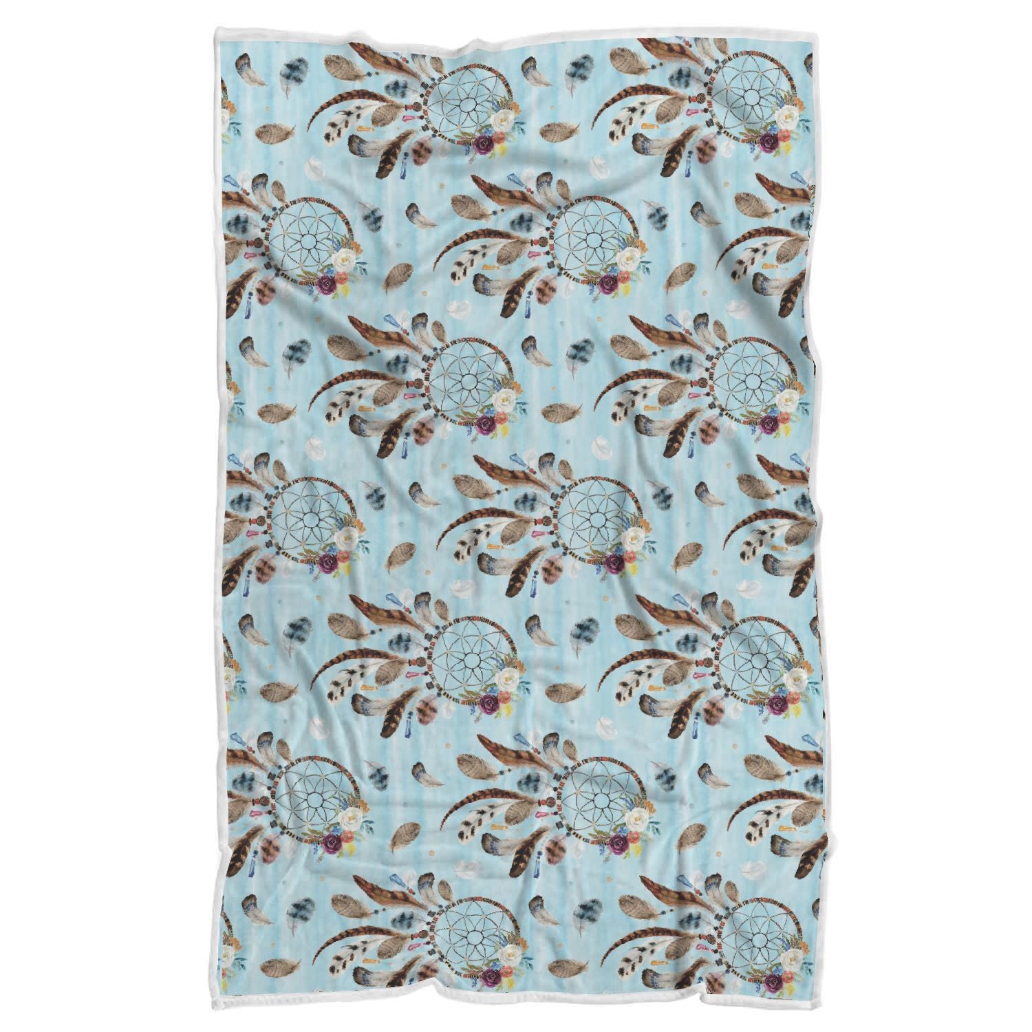 Dream Catcher Blue Feather Pattern Print Throw Blanket-grizzshop