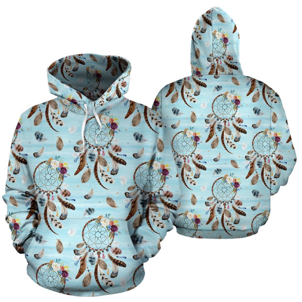 Dream Catcher Blue Feather Pattern Print Women Men Pullover Hoodie-grizzshop