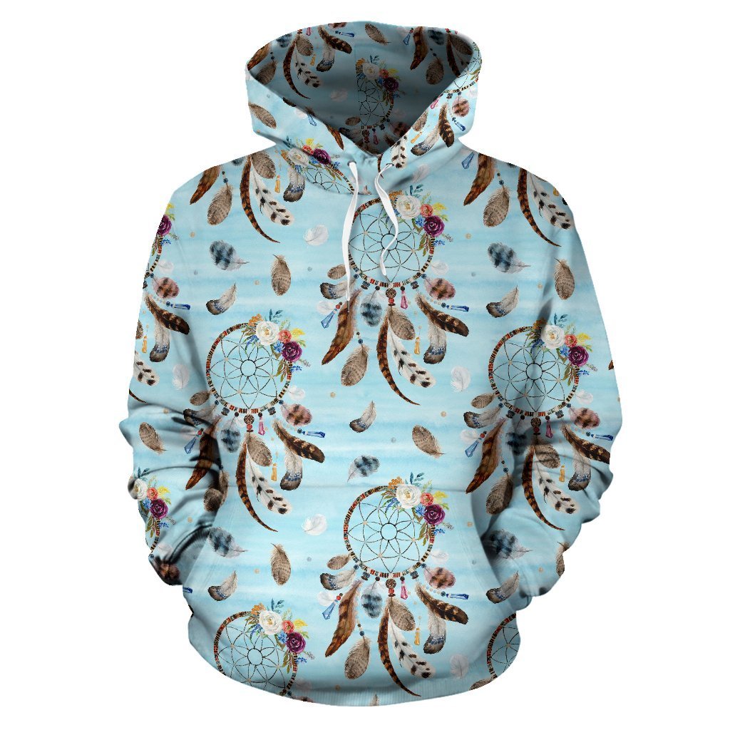 Dream Catcher Blue Feather Pattern Print Women Men Pullover Hoodie-grizzshop