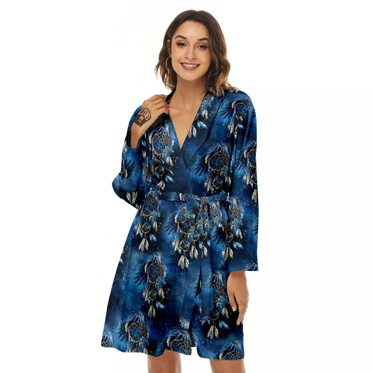 Dream Catcher Blue Galaxy Print Pattern Women's Robe-grizzshop
