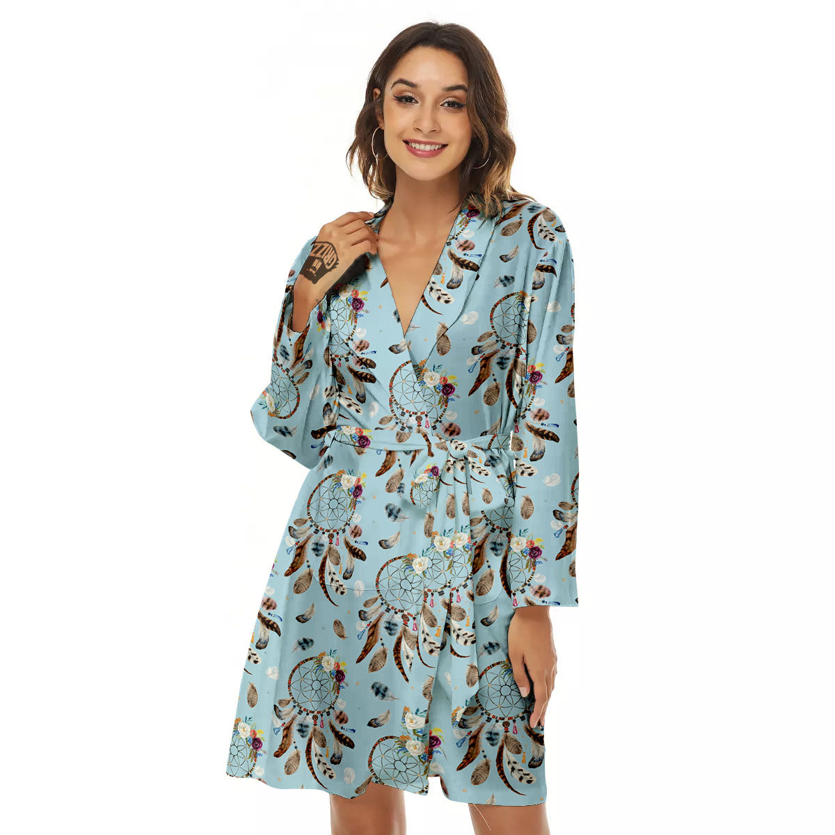 Dream Catcher Blue Indian Print Pattern Women's Robe-grizzshop