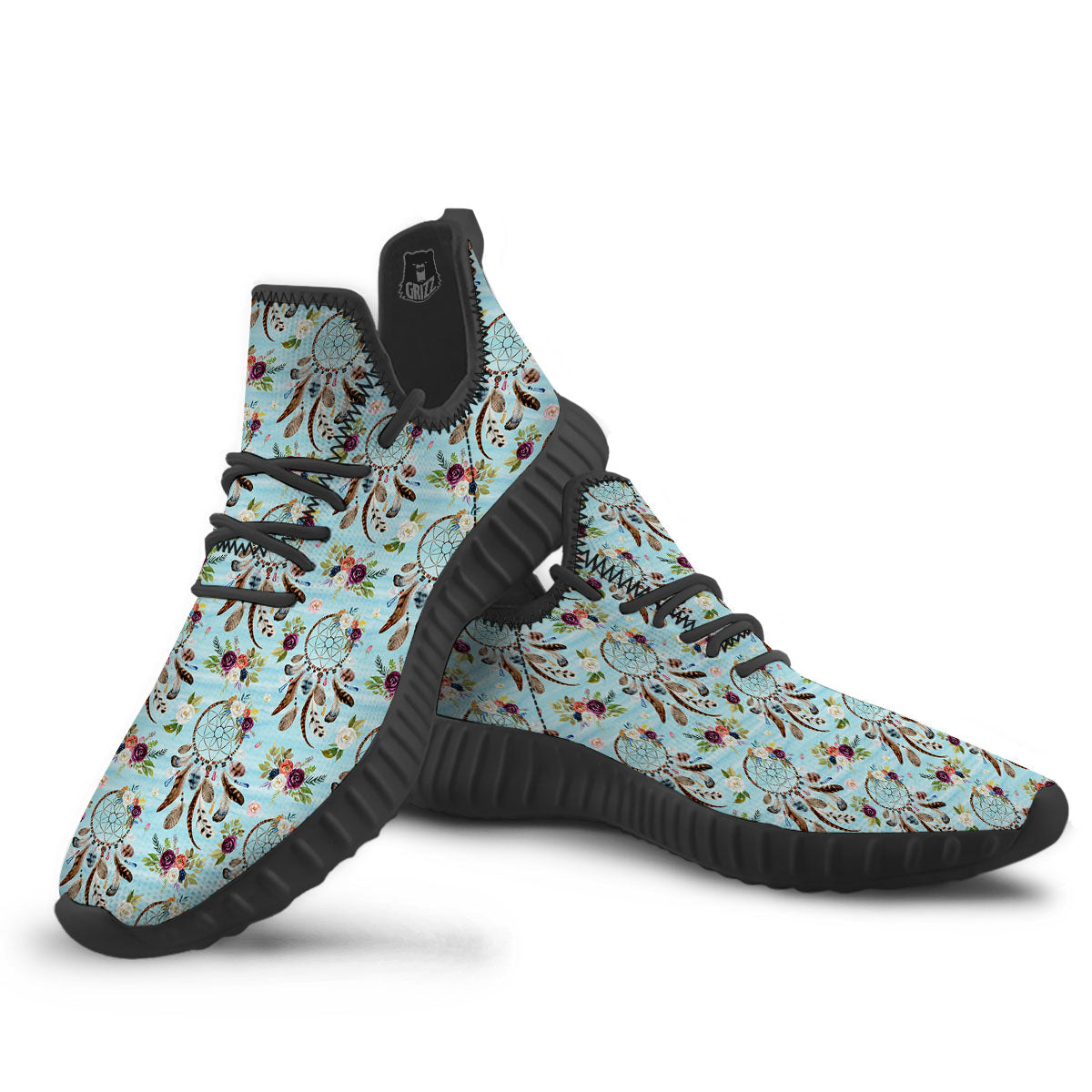 Dream Catcher Blue Native Print Pattern Black Walking Shoes-grizzshop