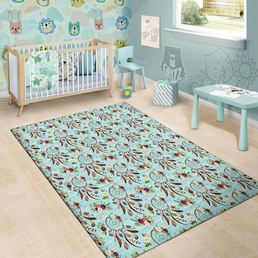 Dream Catcher Blue Native Print Pattern Floor Mat-grizzshop