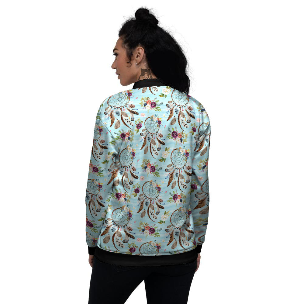 Dream Catcher Blue Native Print Pattern Women's Bomber Jacket-grizzshop