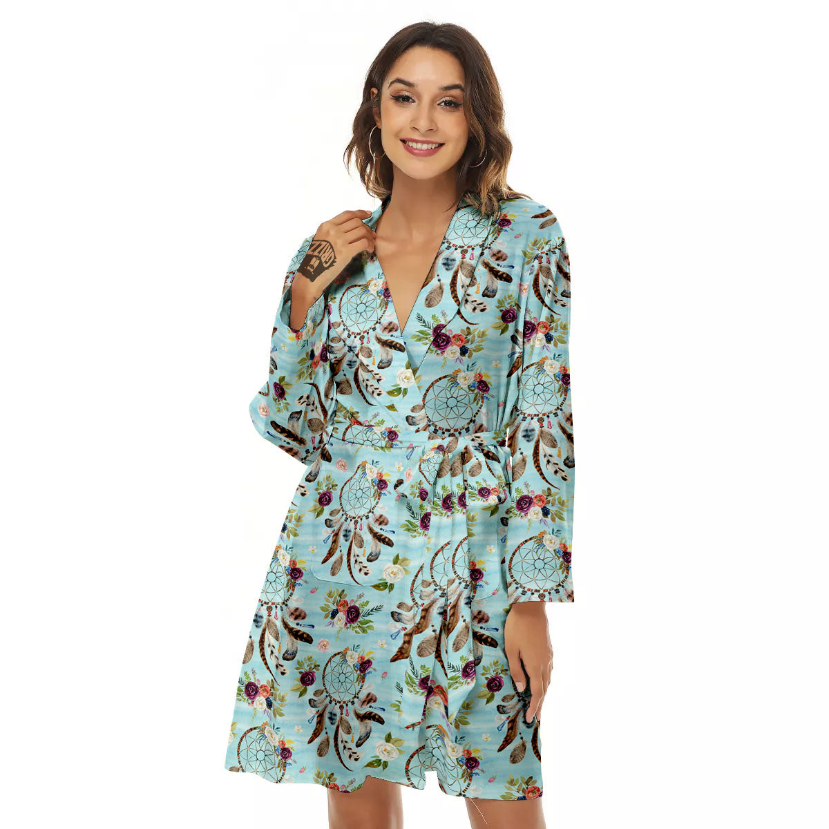 Dream Catcher Blue Native Print Pattern Women's Robe-grizzshop