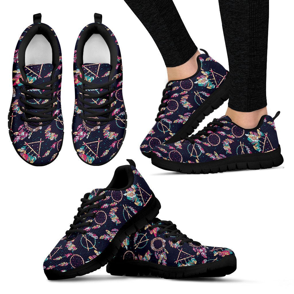 Dream Catcher Boho Feather Pattern Print Black Sneaker Shoes For Men Women-grizzshop