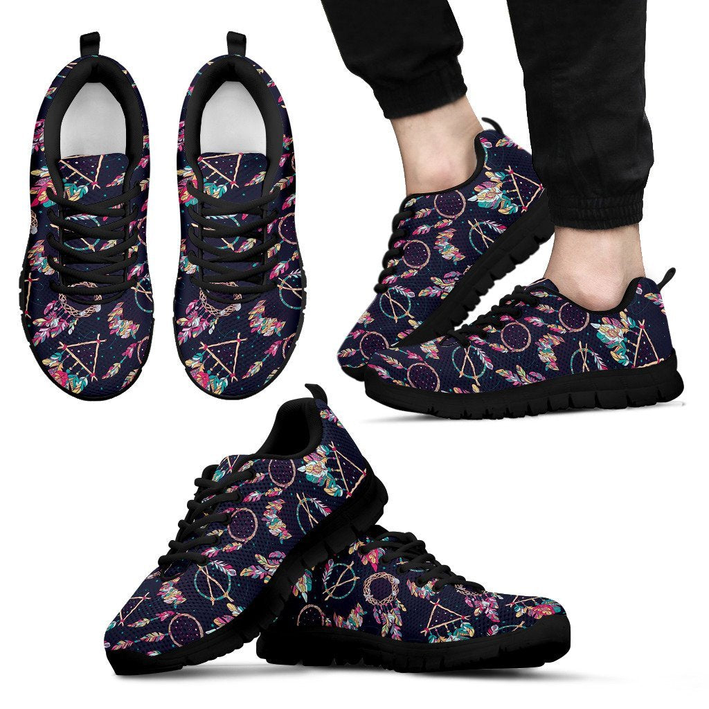 Dream Catcher Boho Feather Pattern Print Black Sneaker Shoes For Men Women-grizzshop