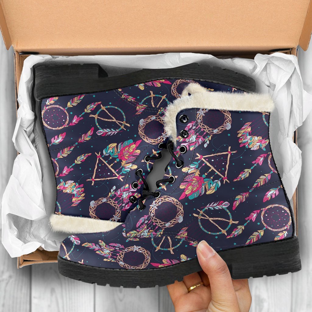 Dream Catcher Boho Feather Pattern Print Comfy Winter Boots-grizzshop