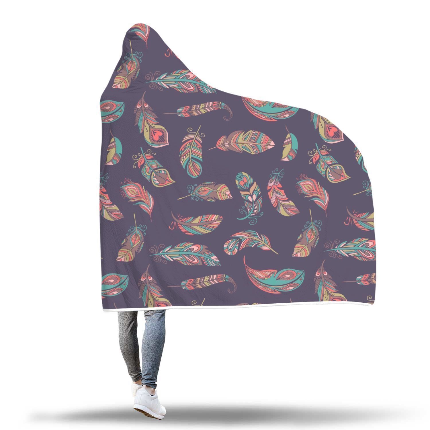 Dream Catcher Boho Feather Pattern Print Hooded Blanket-grizzshop