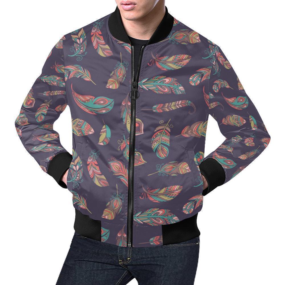 Dream Catcher Boho Feather Pattern Print Men's Bomber Jacket-grizzshop