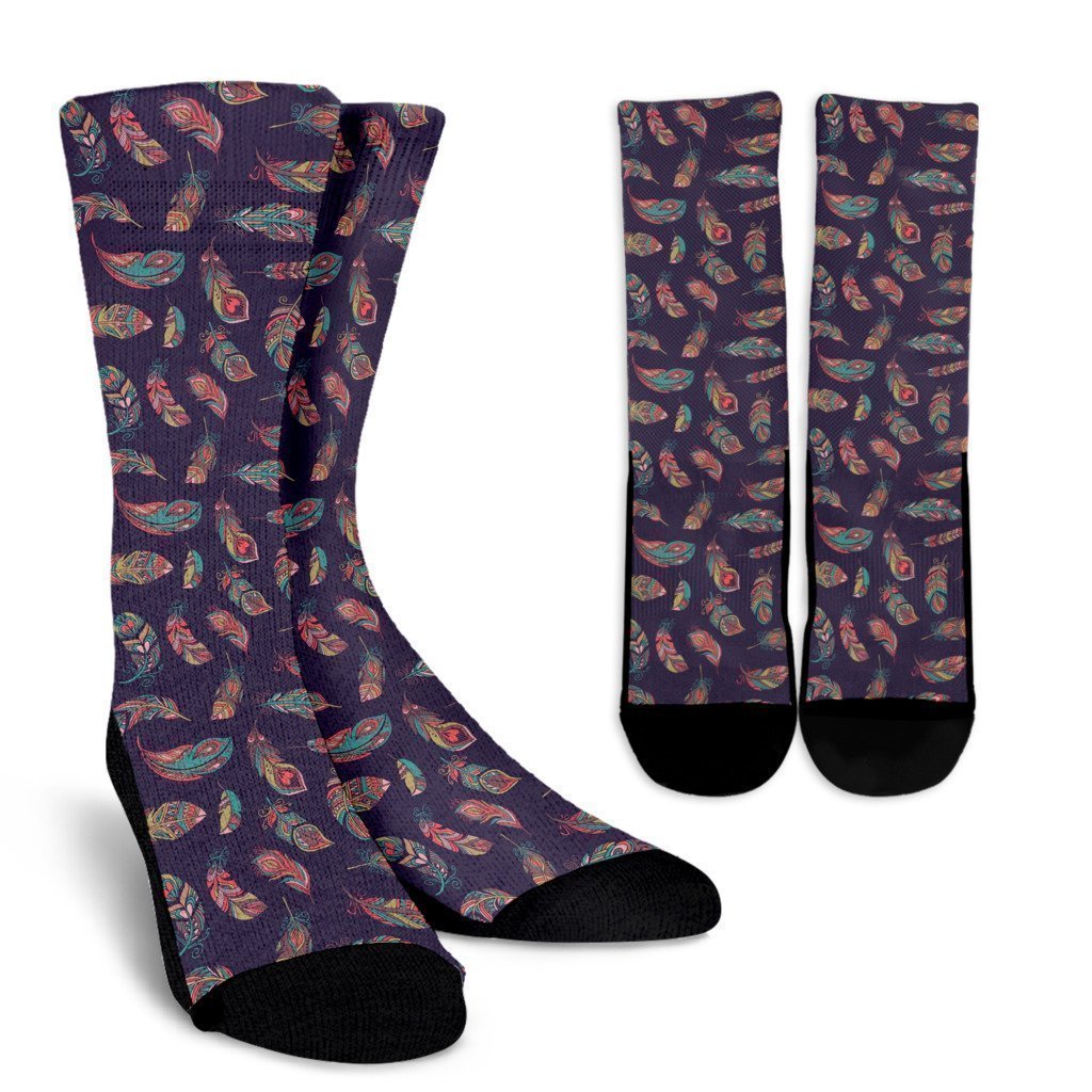 Dream Catcher Boho Feather Pattern Print Unisex Crew Socks-grizzshop