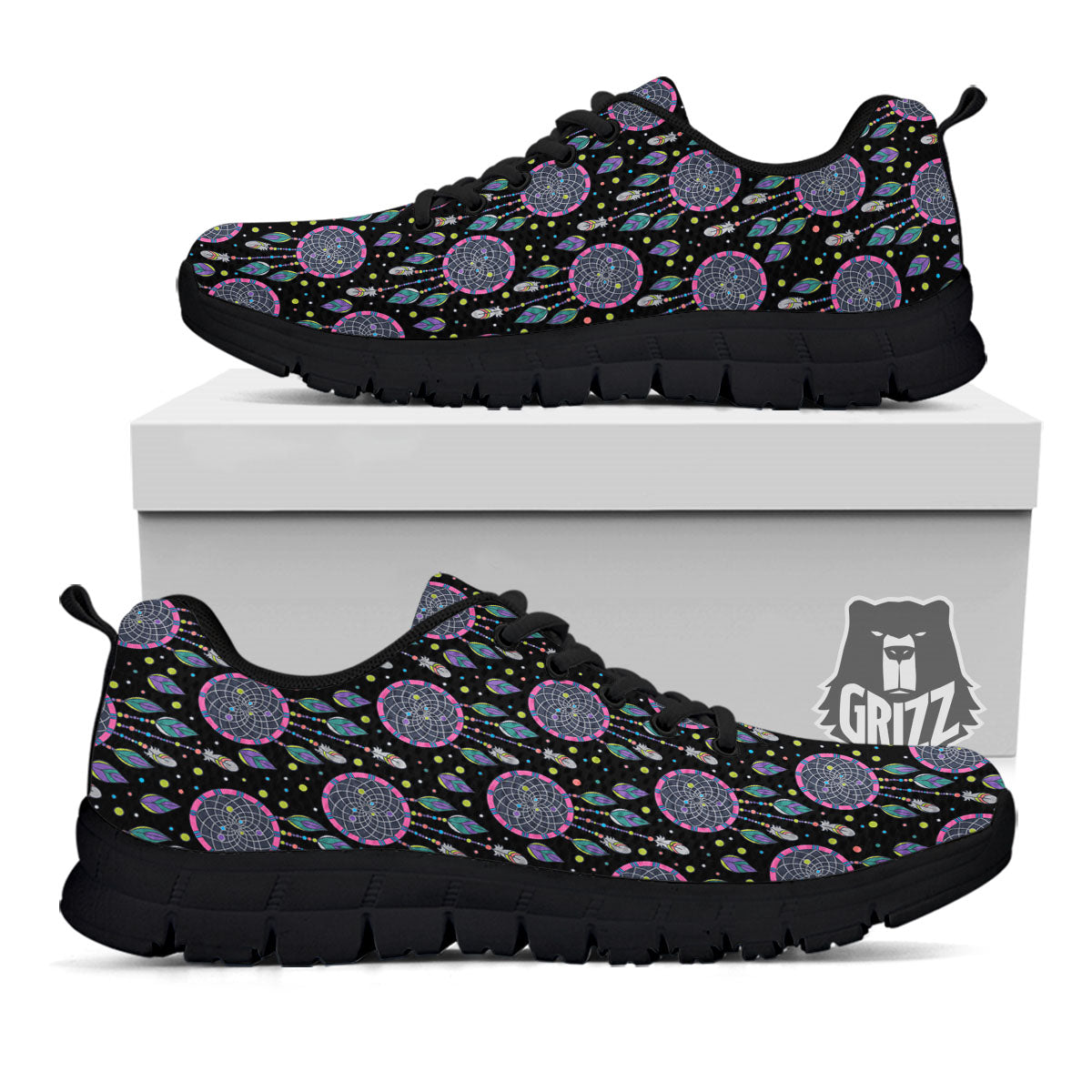 Dream Catcher Boho Print Pattern Black Sneaker-grizzshop