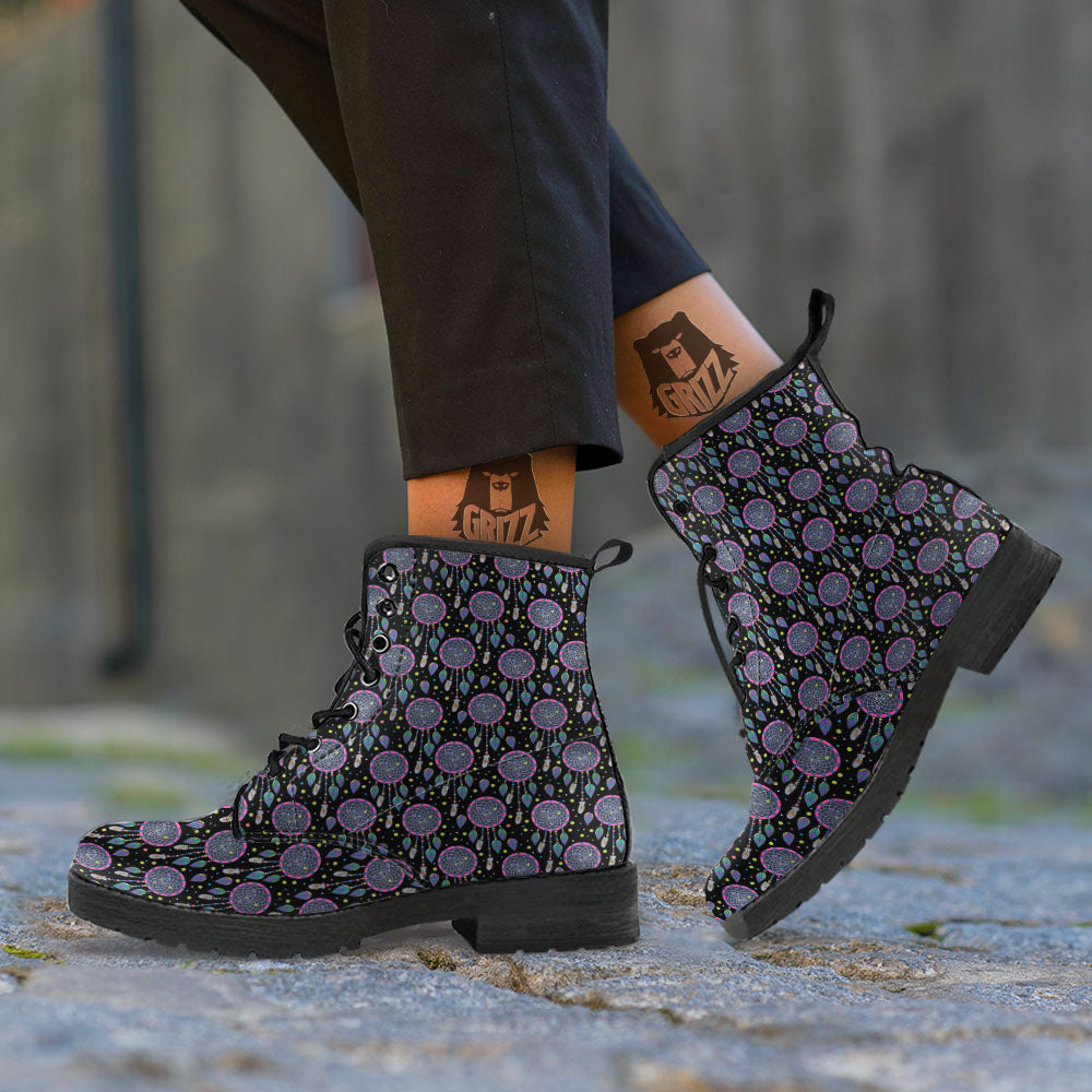 Dream Catcher Boho Print Pattern Leather Boots-grizzshop