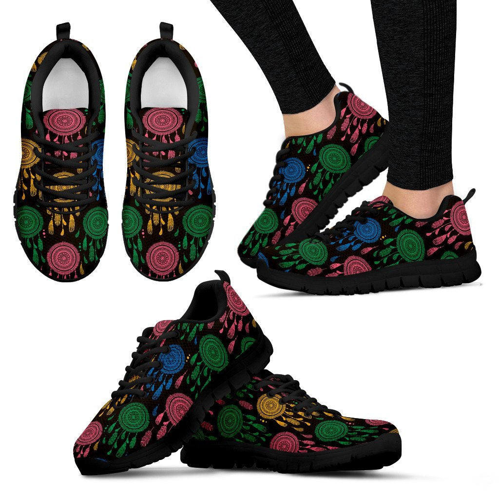 Dream Catcher Colorful Feather Pattern Print Black Sneaker Shoes For Men Women-grizzshop