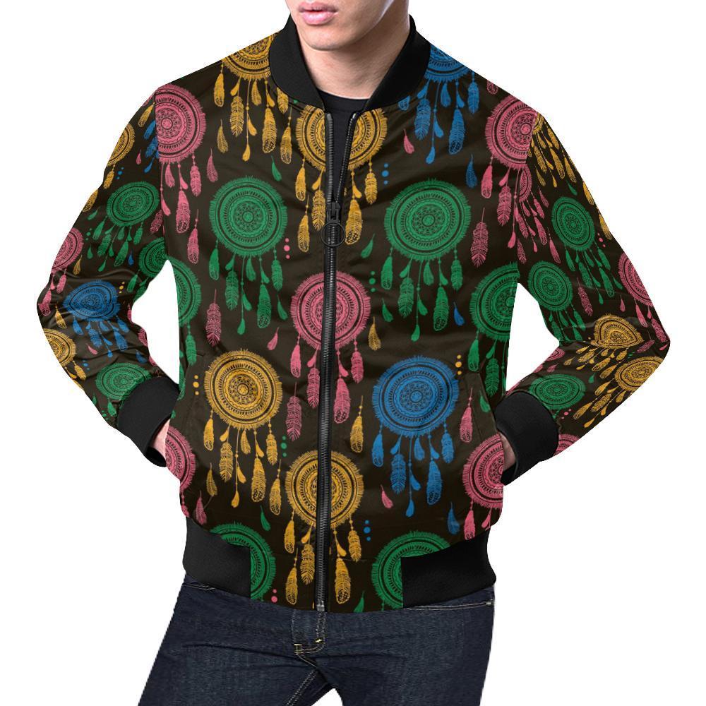 Dream Catcher Colorful Feather Pattern Print Men's Bomber Jacket-grizzshop