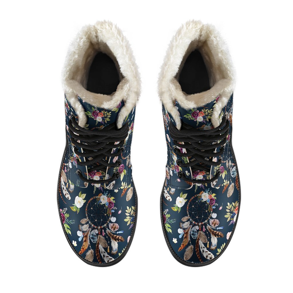 Dream Catcher Feather Boho Pattern Print Comfy Winter Boots-grizzshop