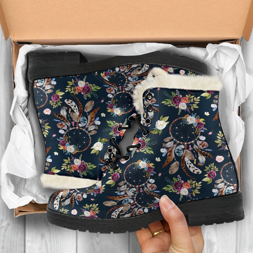 Dream Catcher Feather Boho Pattern Print Comfy Winter Boots-grizzshop