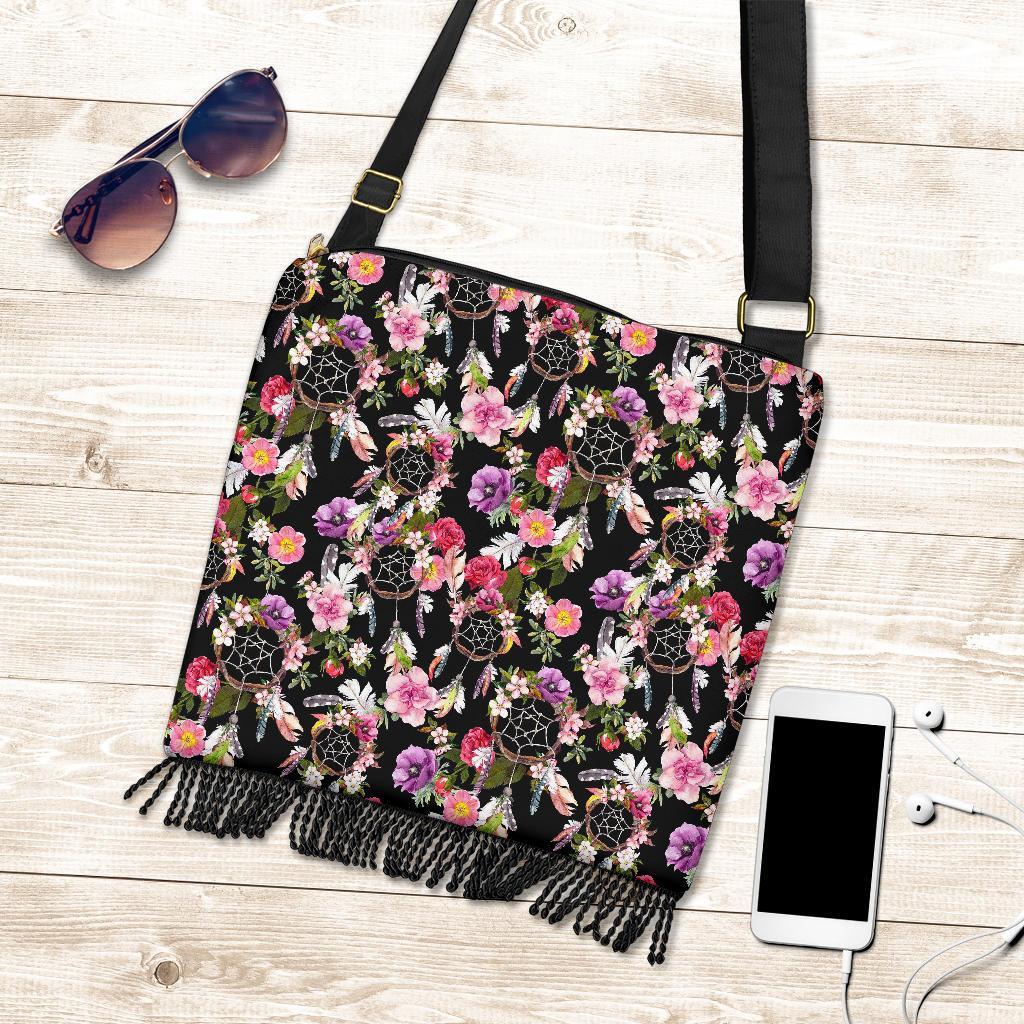 Dream Catcher Flower Boho Feather Crossbody Bags-grizzshop