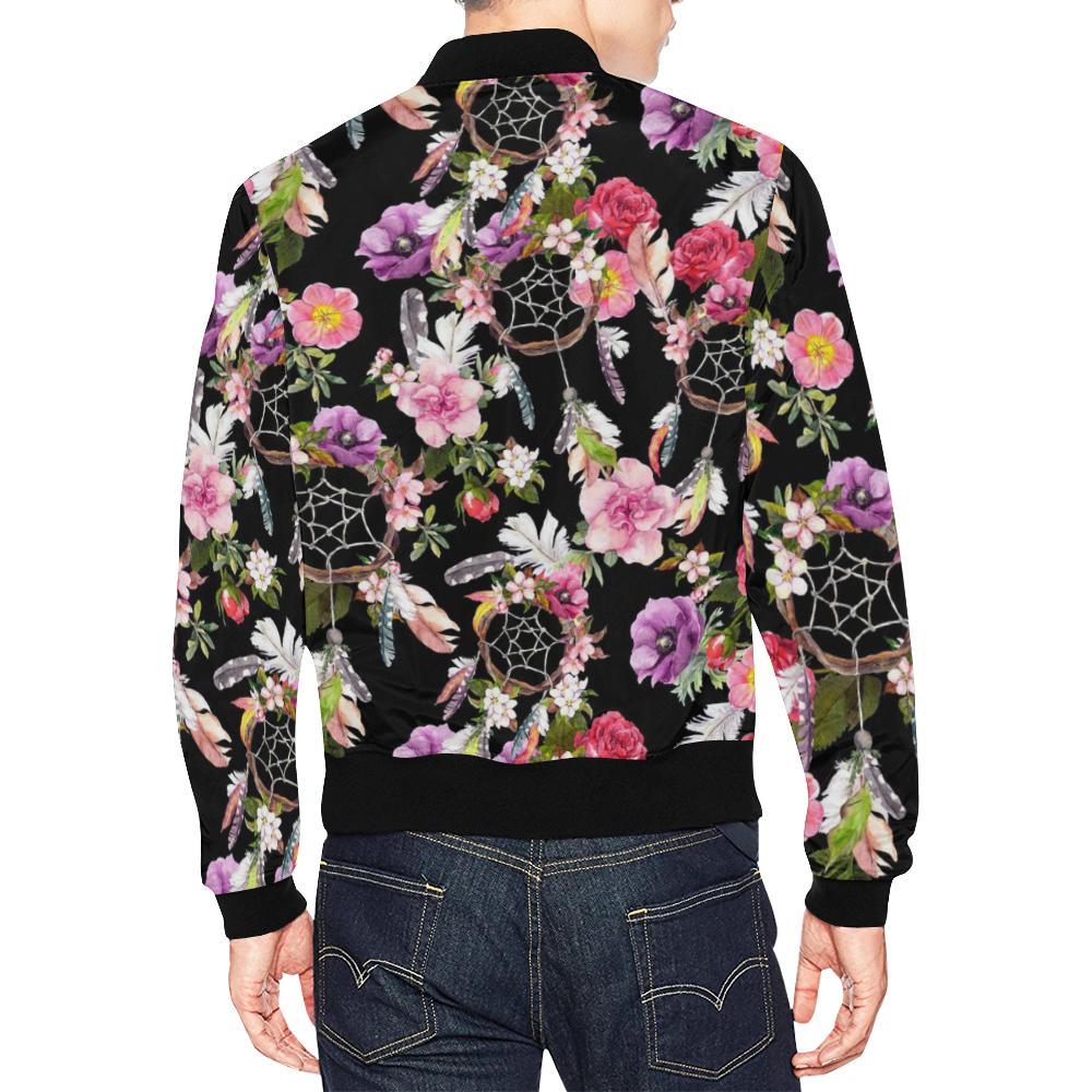 Dream Catcher Flower Boho Feather Pattern Print Men's Bomber Jacket-grizzshop