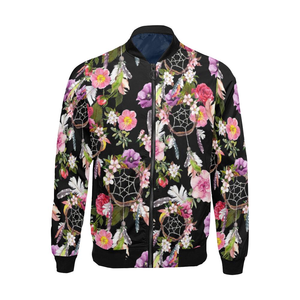 Dream Catcher Flower Boho Feather Pattern Print Men's Bomber Jacket-grizzshop