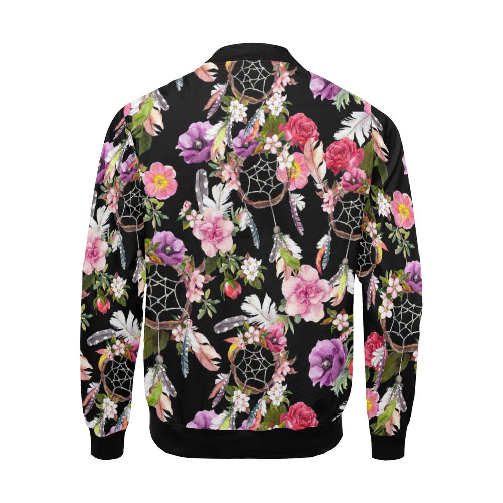 Dream Catcher Flower Boho Feather Pattern Print Men's Bomber Jacket-grizzshop